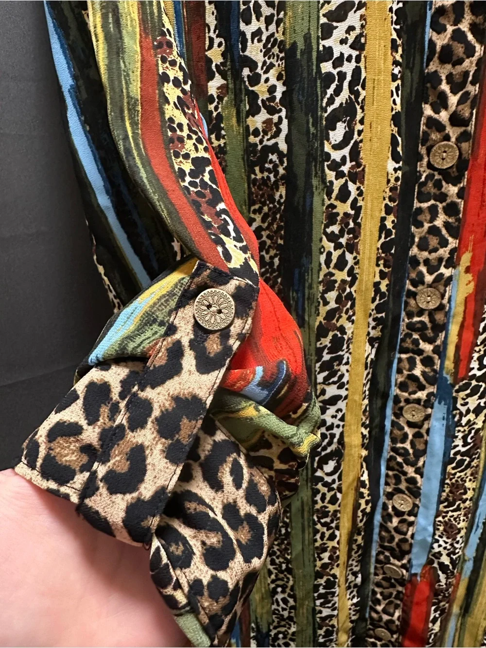 John Mark Multi Color Leopard Animal Print Button Down Tunic XL Maximalist - Picture 7 of 16